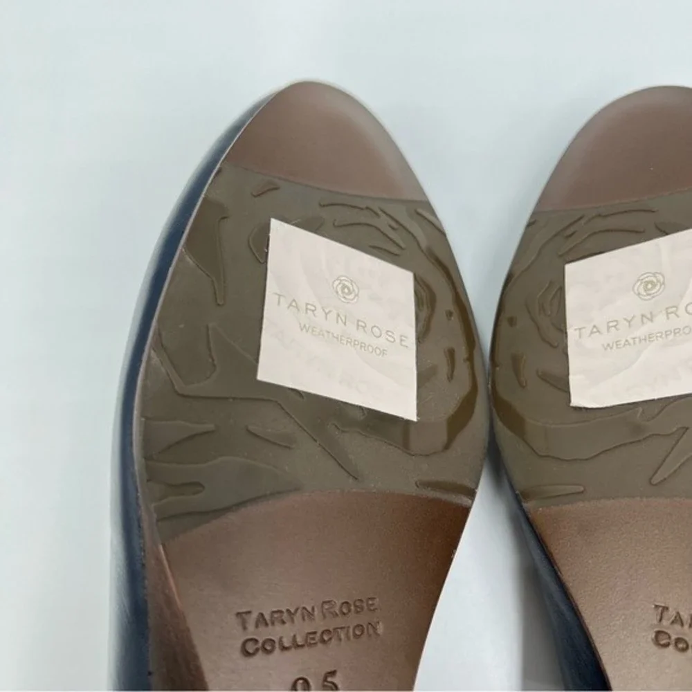 Taryn Rose Womens Size 9.5 Navy Dark Blue Leather Low Wedge Heels Pumps Shoes‎